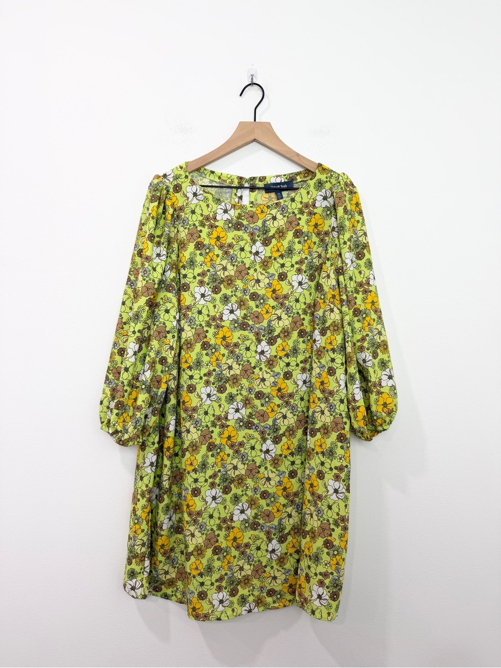 ModCloth Floral Shift Mini Dress Bright Green Yellow Daisy Retro Inspired 60’s